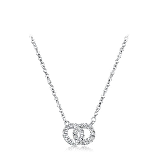 Colar Harmonia Prata Círculos Entrelaçados Duplo Cravejado