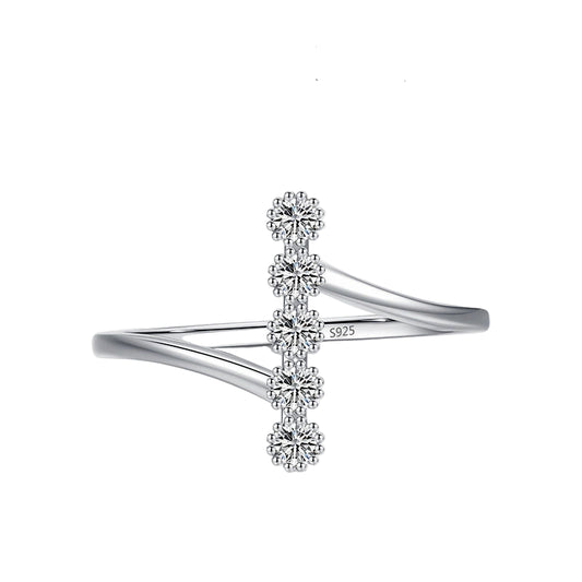 Anel de Prata Pilar Vertical 5 Zircônias