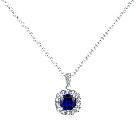 Colar de Prata Safira Pingente Pedra Azul Cravejada