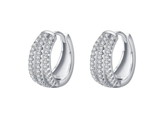 Brinco de Prata Dafne Cravejado Triplo