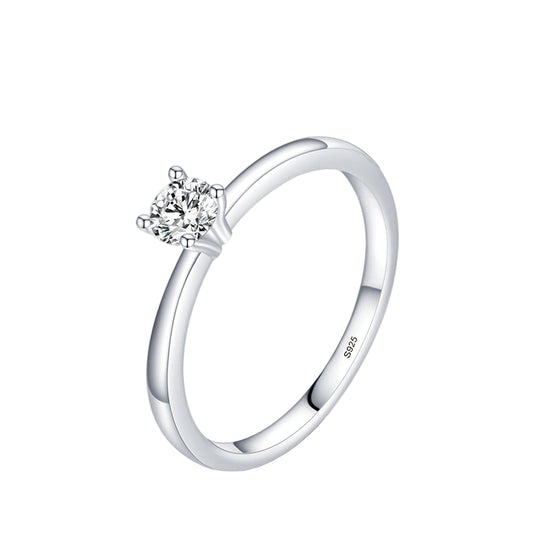 Anel de Noivado Em Prata Pedra Única Aro Liso
