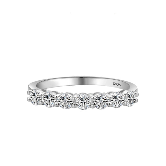 Anel de Prata Feminino Meia Aliança 7 Pedras