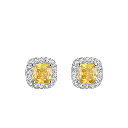 Brinco Aurora Prata Quadrado Zircônia Amarela Cravejado