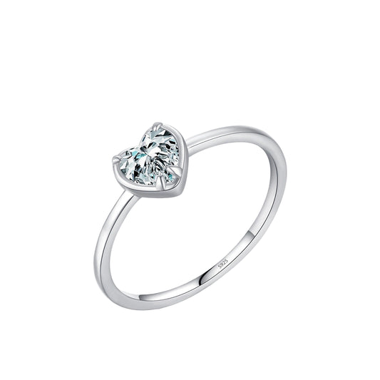 Anel de Prata Coração Zircônia Solitário