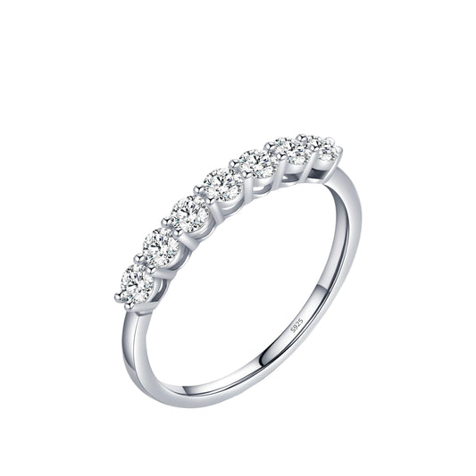 Anel de Prata Meia Aliança Sete Zircônias