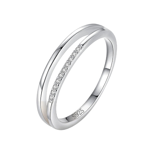 Anel de Prata Duas Faixas Aro Aberto Cravejado